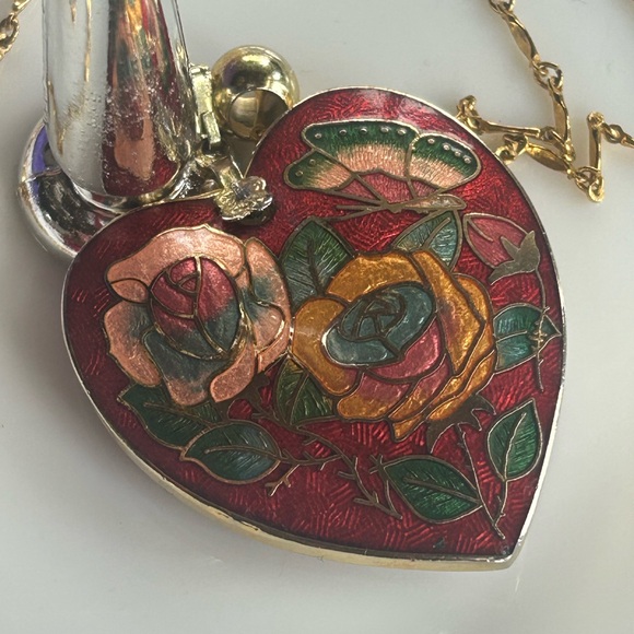 Vintage Cloisonné Heart Pendant Necklace - Picture 5 of 9